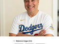 PROMPT: Using Firefly and three reference images, have man wearing dodger baseball jersey and cap