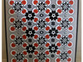 Graphic pattern made for misc corporate logos / icons (Printed on aluminum and inset into lacquered black wood - 24" x 24")