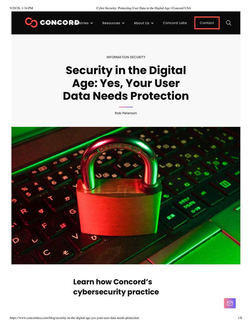 Blog, Concord - Security in the Digital Age: Yes, Your User Data Needs Protection"