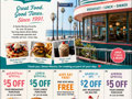 PROMPT: Make a full color 8.5x11 page ad for diner antonette restaurant in santa monica. Have 5 coupons perforated that can be torn off advertising different specials